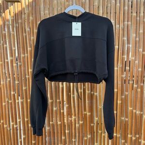 Joah Brown Black Drawstring Cropped Hoodie